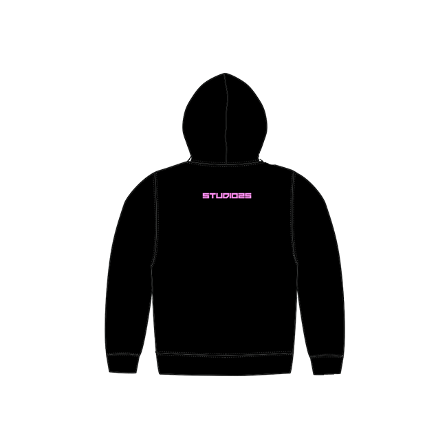 studio25maribyrnong-pilatesBlkHoodie-pinkLogo-back