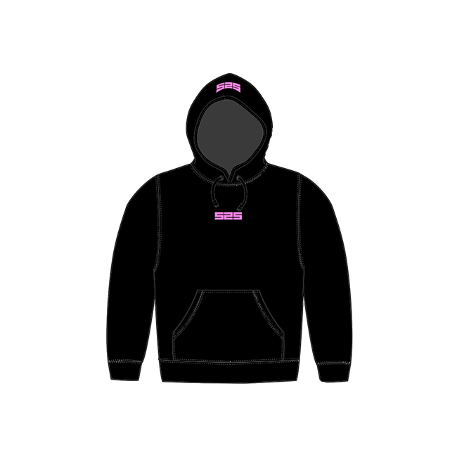 studio25maribyrnong-pilatesBlkHoodie-pinkLogo-front